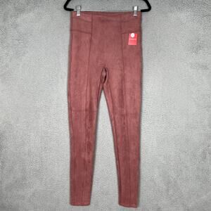 SPANX Faux Suede Leggings Womens Medium Tall Pink Rich Rose Shaping Soft Fall